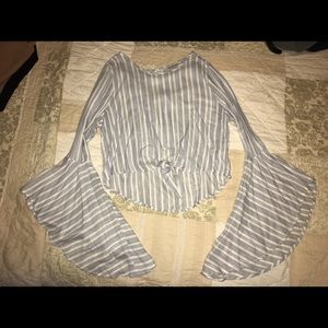 Fashion nova white blue striped crop top